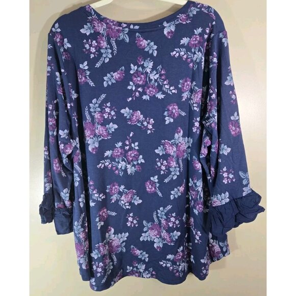 Lane Bryant Navy Blue Floral Print Bell Sleeve Sz 22/24 - Picture 5 of 7